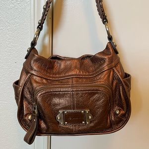 B. Makowsky Bronze Metallic Leather Shoulder Handbag, Excellent Used Condition